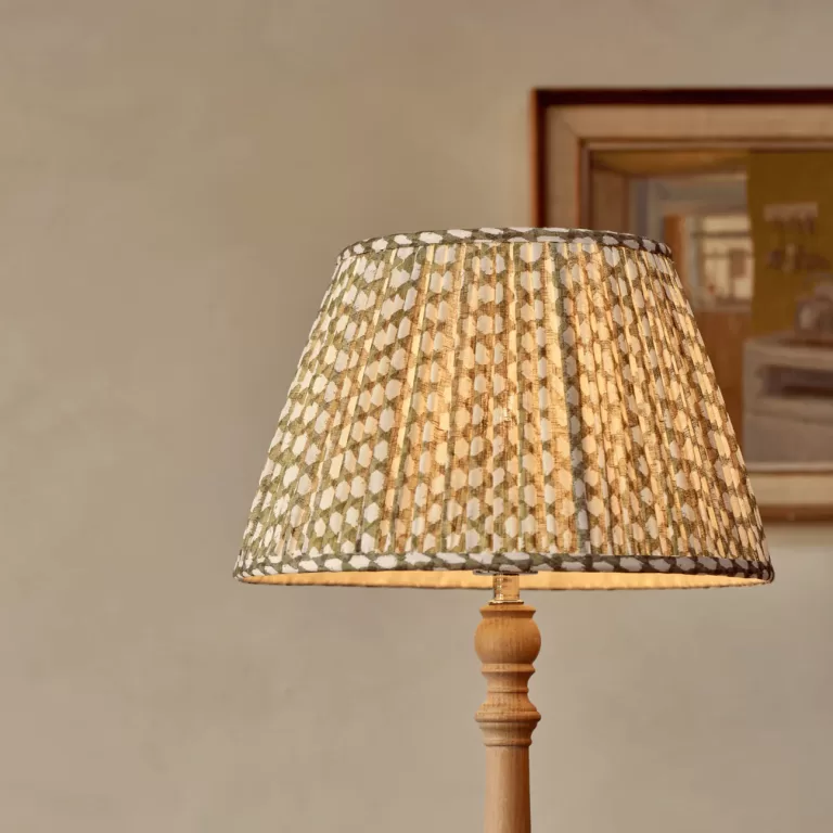 Gathered Lampshade, Green Wicker